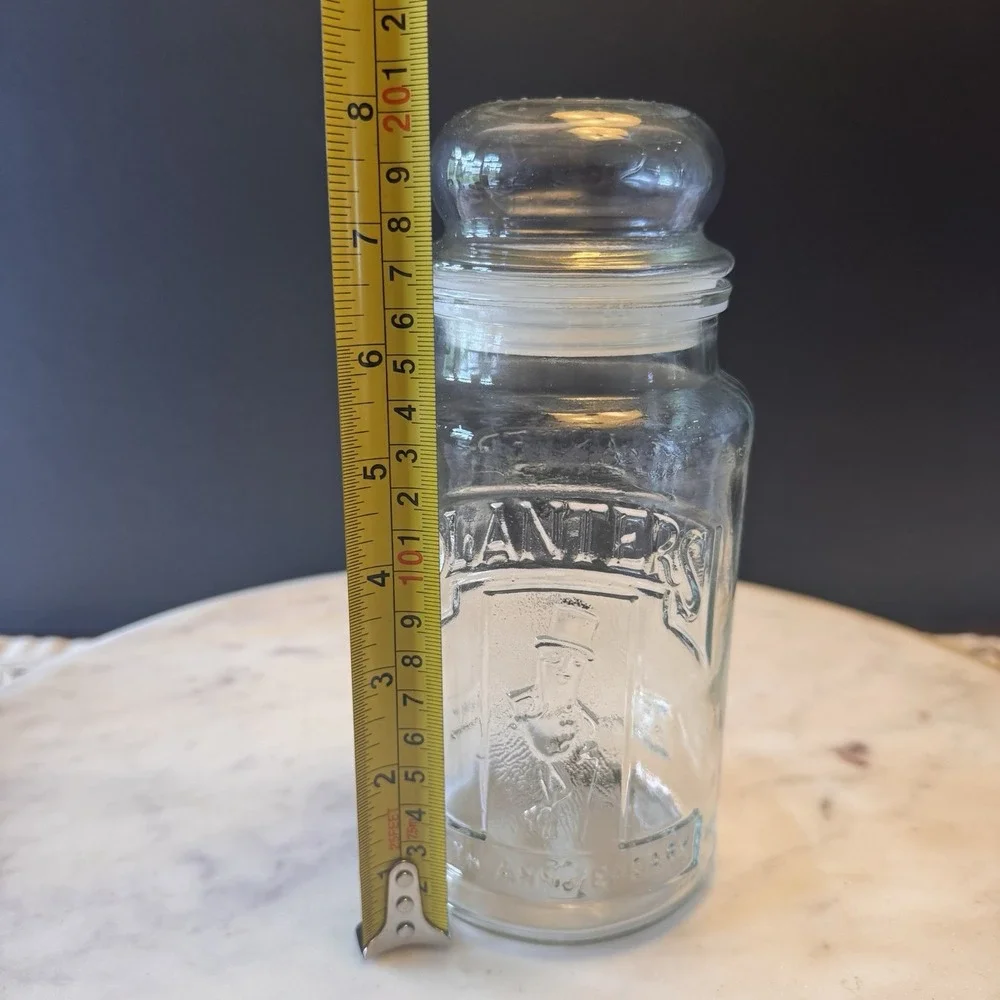 Vintage 1981 Planters Mr. Peanut 75th Anniversary Double Side Embossed Glass Jar
